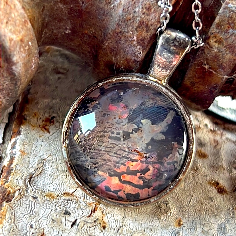 OOAK Miniature acrylic “dirty pour” painting necklace Susan Ray, author/designer